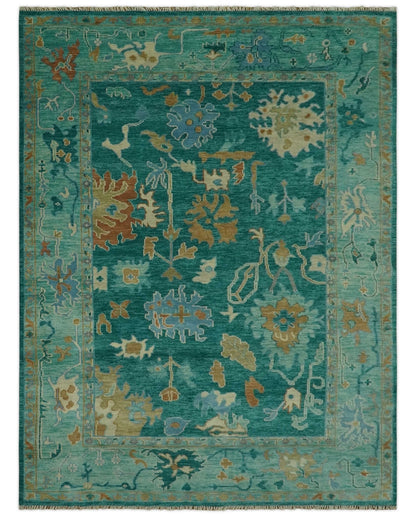 Hand Knotted Teal Traditional Oushak Multi size wool area rug.