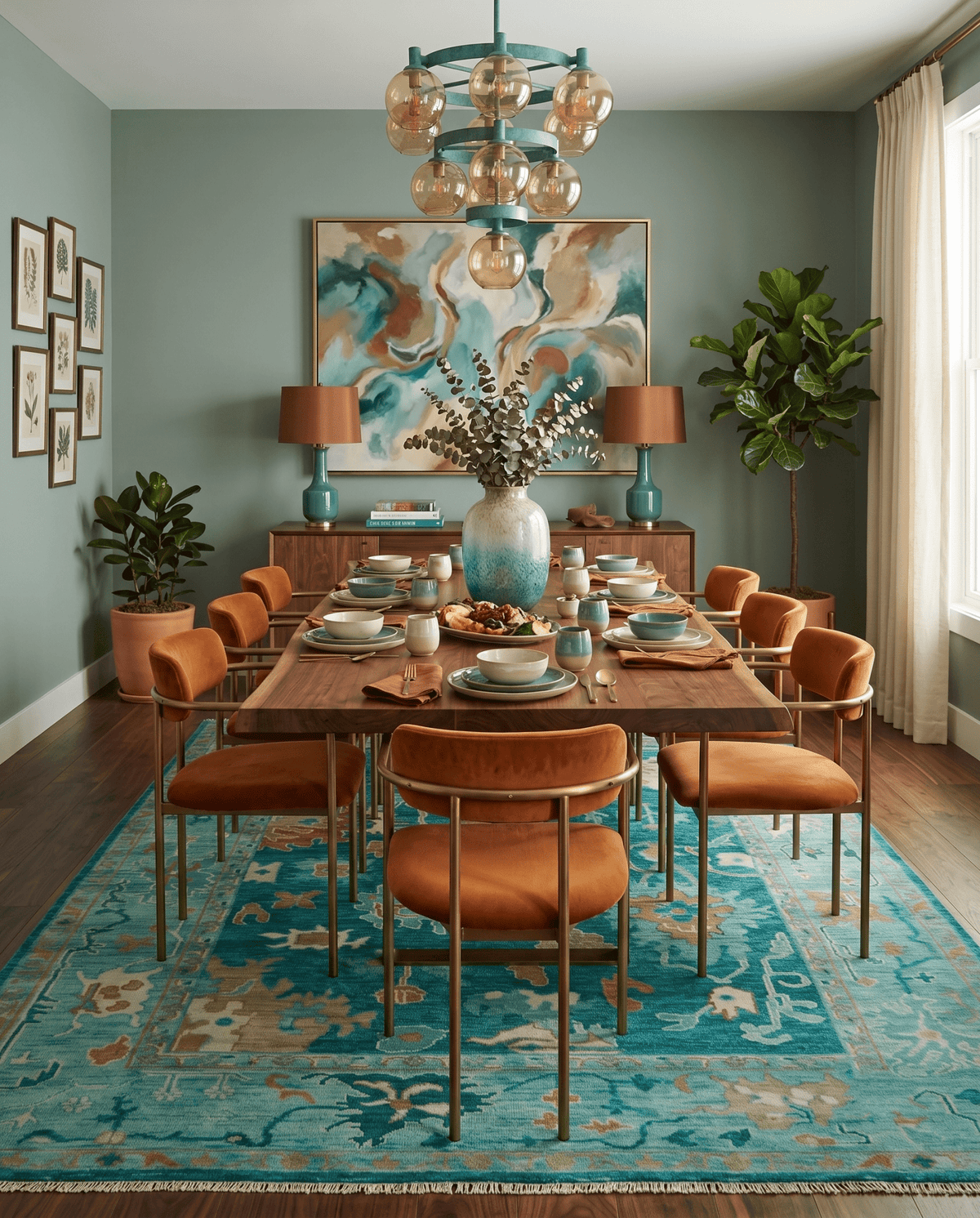 Hand Knotted Teal Traditional Oushak Multi size wool area rug.