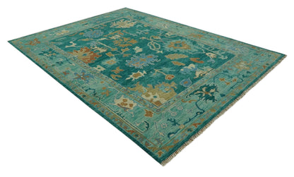 Hand Knotted Teal Traditional Oushak Multi size wool area rug.