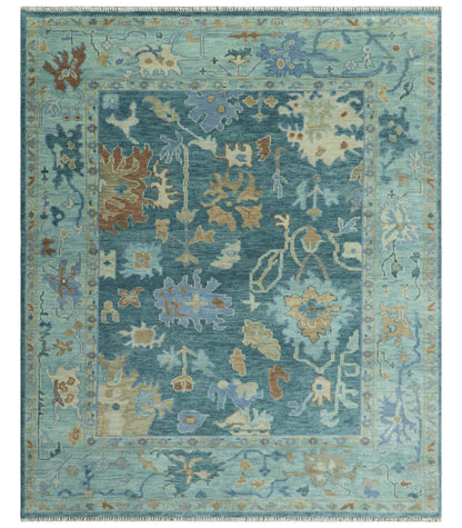 Hand Knotted Teal Traditional Oushak Multi size wool area rug.