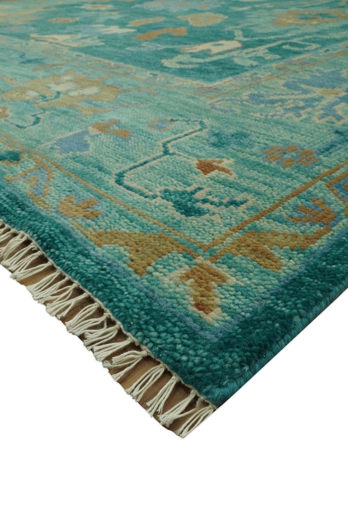 Hand Knotted Teal Traditional Oushak Multi size wool area rug.
