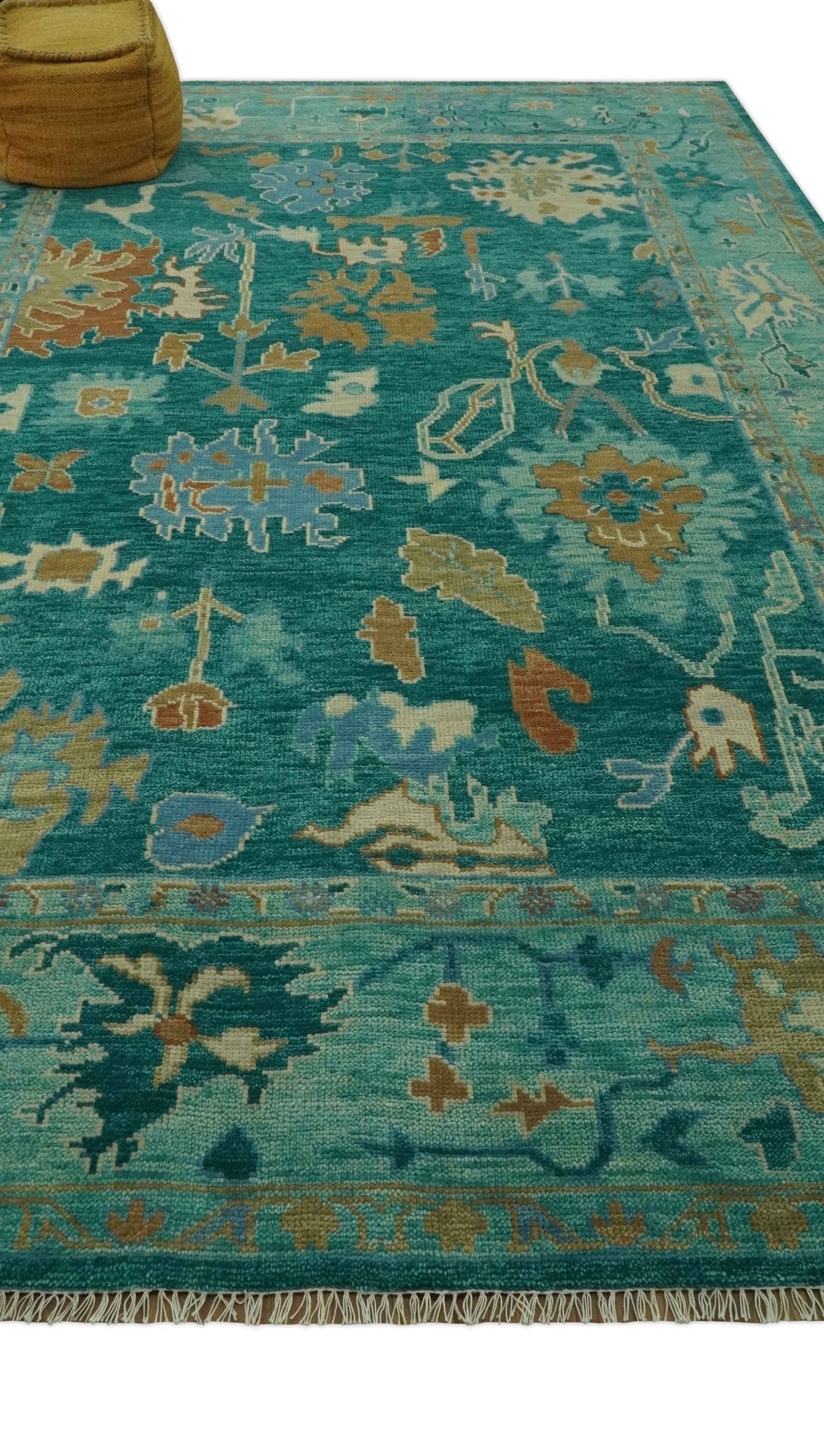 Hand Knotted Teal Traditional Oushak Multi size wool area rug.