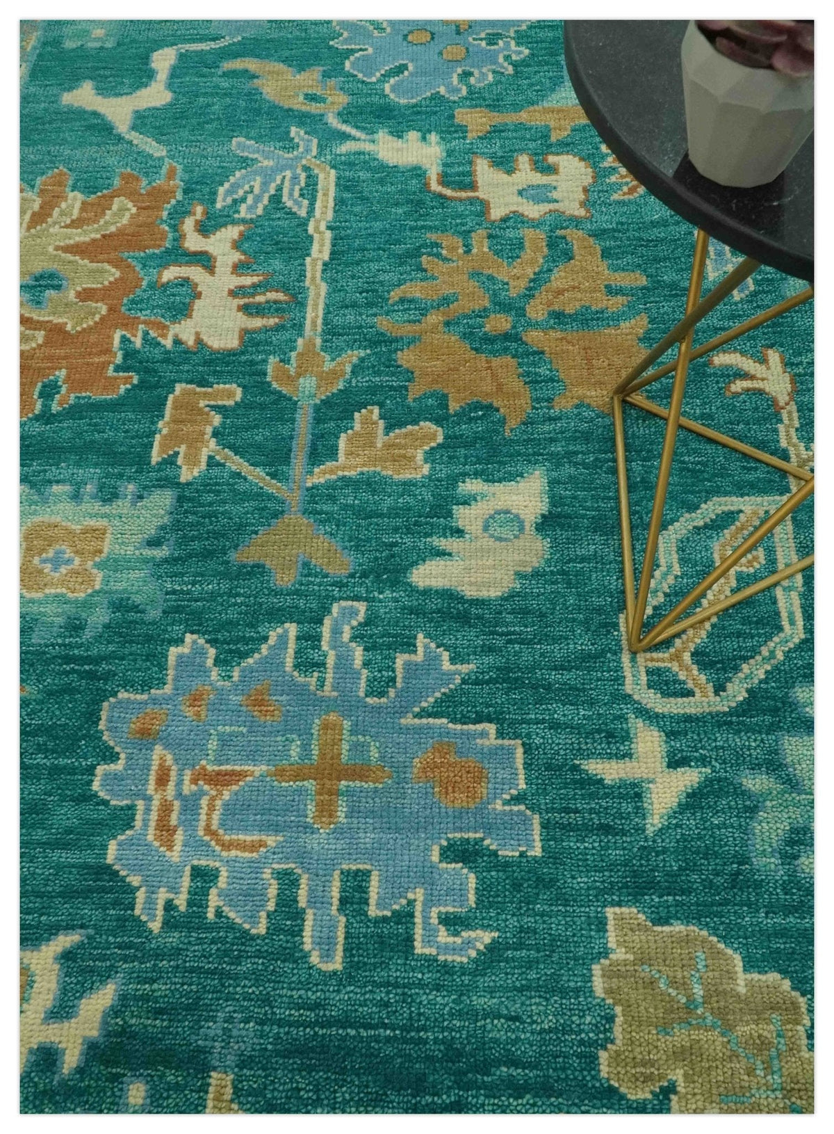 Hand Knotted Teal Traditional Oushak Multi size wool area rug.