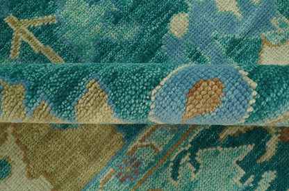 Hand Knotted Teal Traditional Oushak Multi size wool area rug.