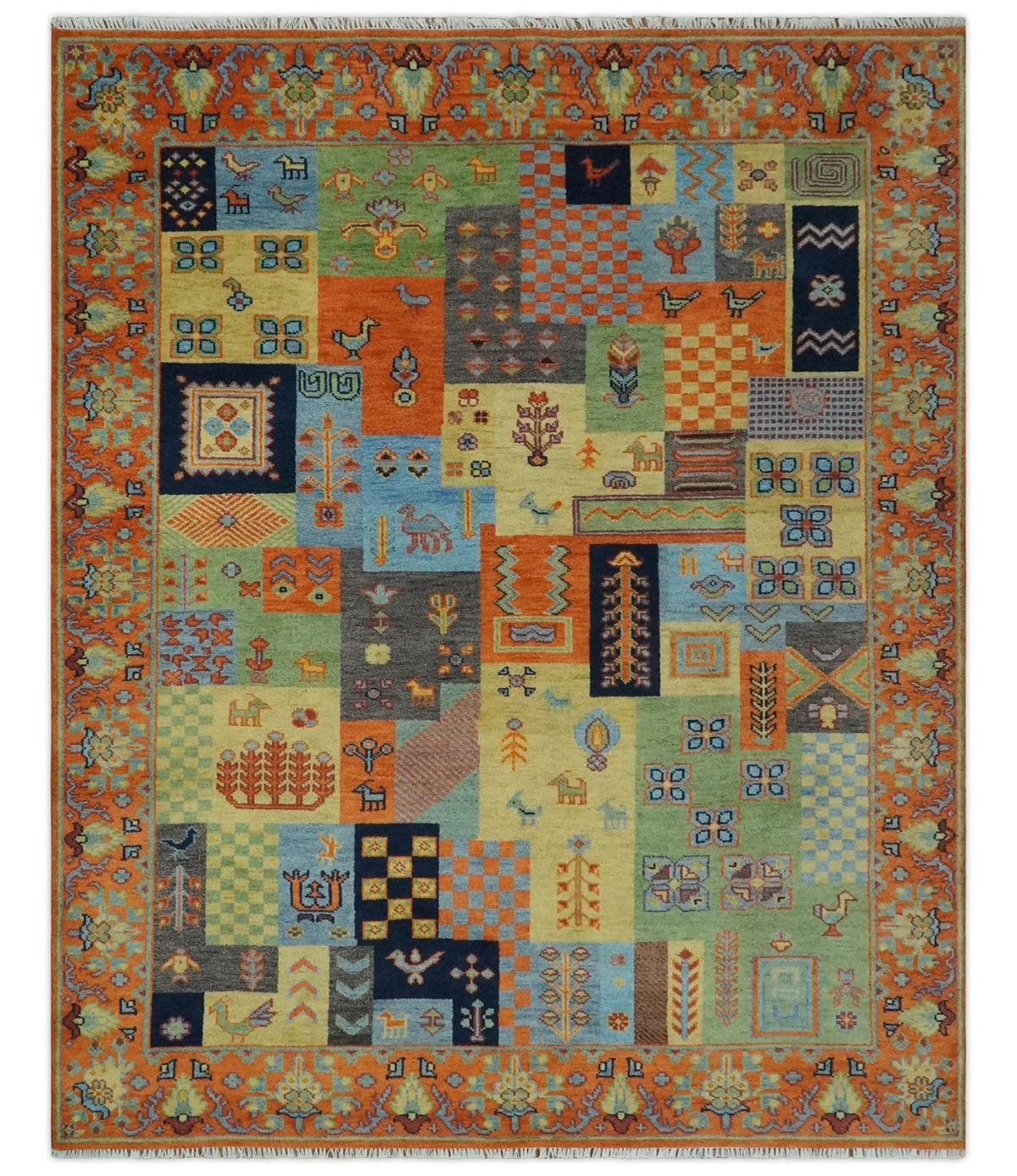 Hand knotted Traditional Antique Tribal Style Gabbeh Design Wool Area Rug.
