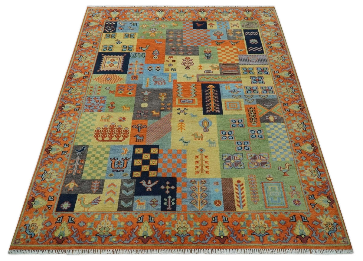 Hand knotted Traditional Antique Tribal Style Gabbeh Design Wool Area Rug.