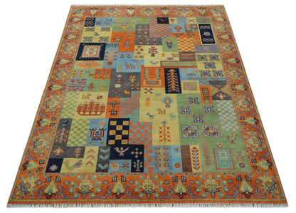 Hand knotted Traditional Antique Tribal Style Gabbeh Design Wool Area Rug.