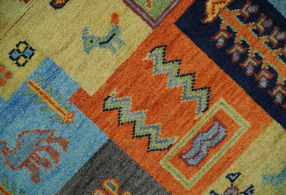 Hand knotted Traditional Antique Tribal Style Gabbeh Design Wool Area Rug.