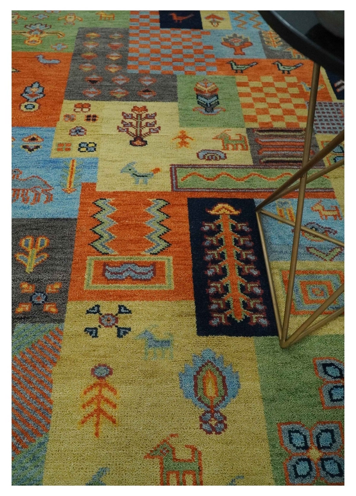 Hand knotted Traditional Antique Tribal Style Gabbeh Design Wool Area Rug.