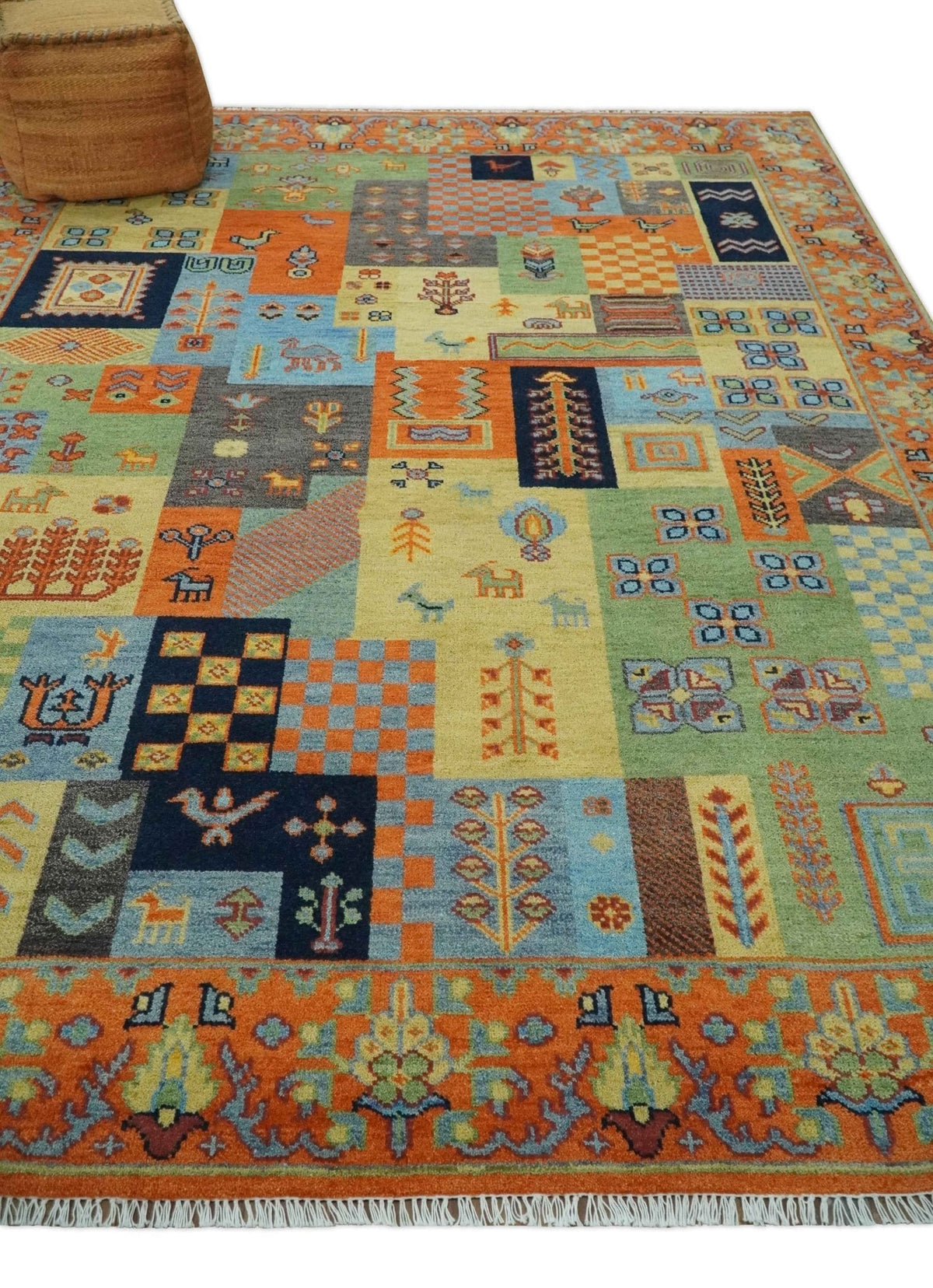 Hand knotted Traditional Antique Tribal Style Gabbeh Design Wool Area Rug.