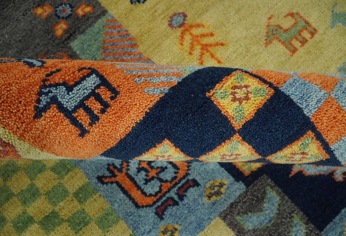 Hand knotted Traditional Antique Tribal Style Gabbeh Design Wool Area Rug.