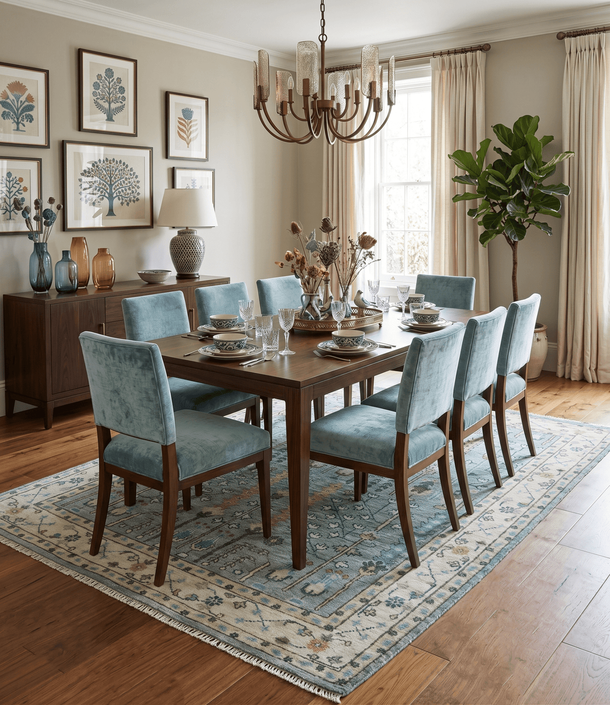Hand Knotted Traditional Aqua and Ivory Antique Oushak Custom Made Wool Area Rug.