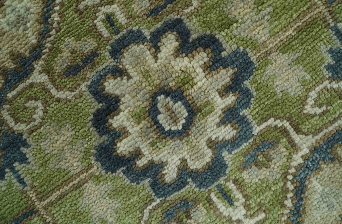 Custom Made Hand Knotted Traditional Green, Silver and Charcoal wool area rug.