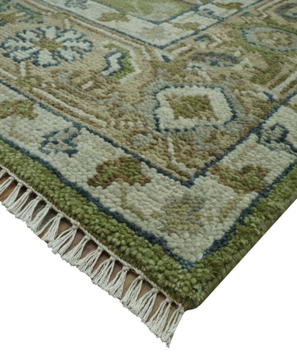 Custom Made Hand Knotted Traditional Green, Silver and Charcoal wool area rug.
