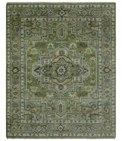 Custom Made Hand Knotted Traditional Green, Silver and Charcoal wool area rug.