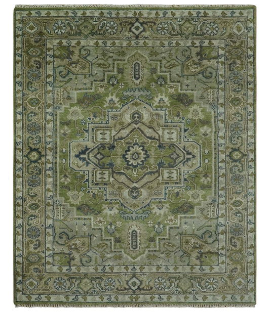Custom Made Hand Knotted Traditional Green, Silver and Charcoal wool area rug.