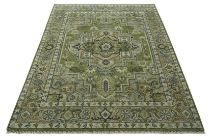 Custom Made Hand Knotted Traditional Green, Silver and Charcoal wool area rug.