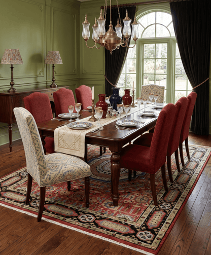 Hand Knotted Traditional Kazak Medallion Rust and Black Wool Area Rug.
