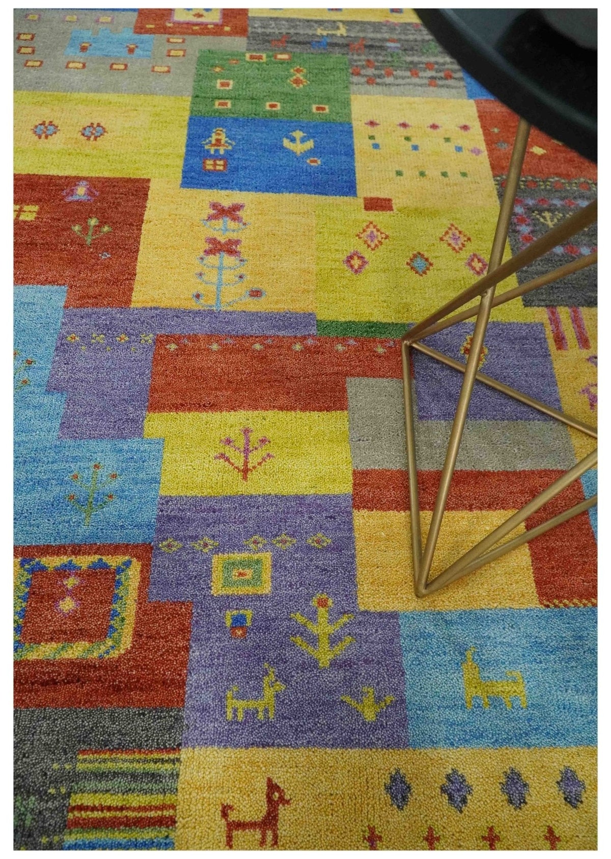 Hand knotted Traditional Multi color Antique Tribal Style Gabbeh Design Wool Area Rug.
