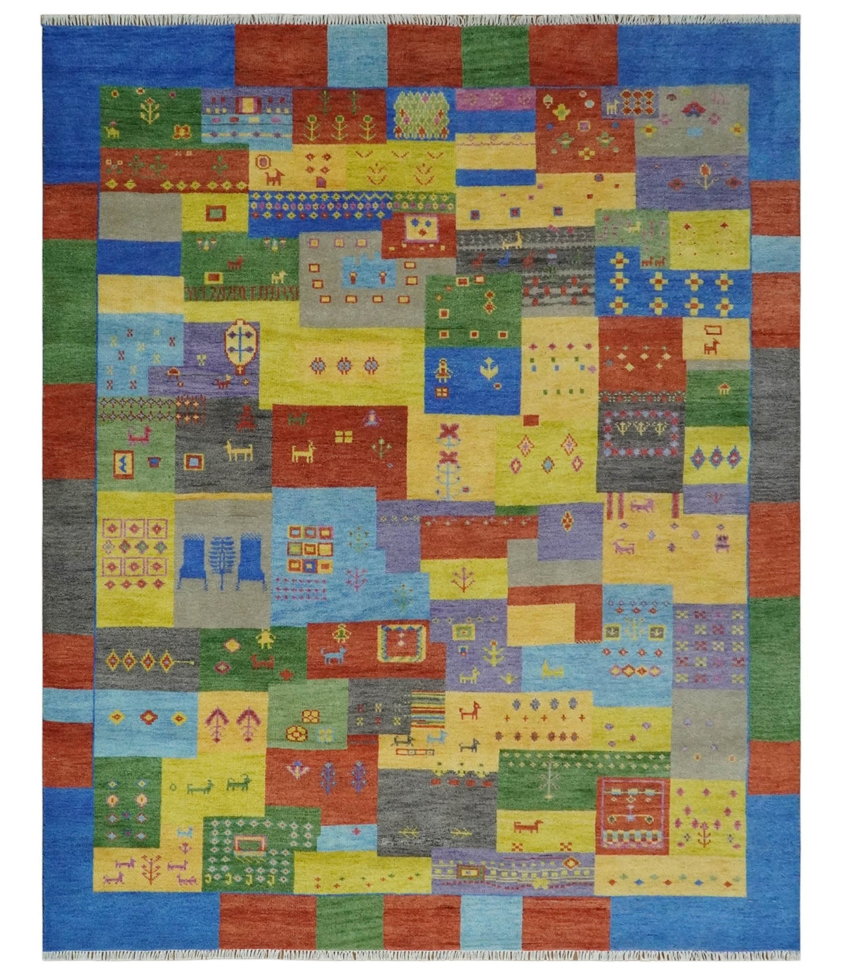 Hand knotted Traditional Multi color Antique Tribal Style Gabbeh Design Wool Area Rug.
