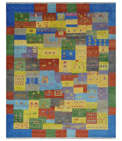 Hand knotted Traditional Multi color Antique Tribal Style Gabbeh Design Wool Area Rug.