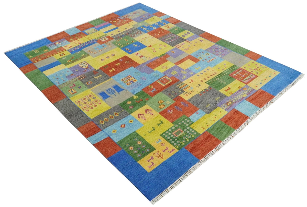 Hand knotted Traditional Multi color Antique Tribal Style Gabbeh Design Wool Area Rug.