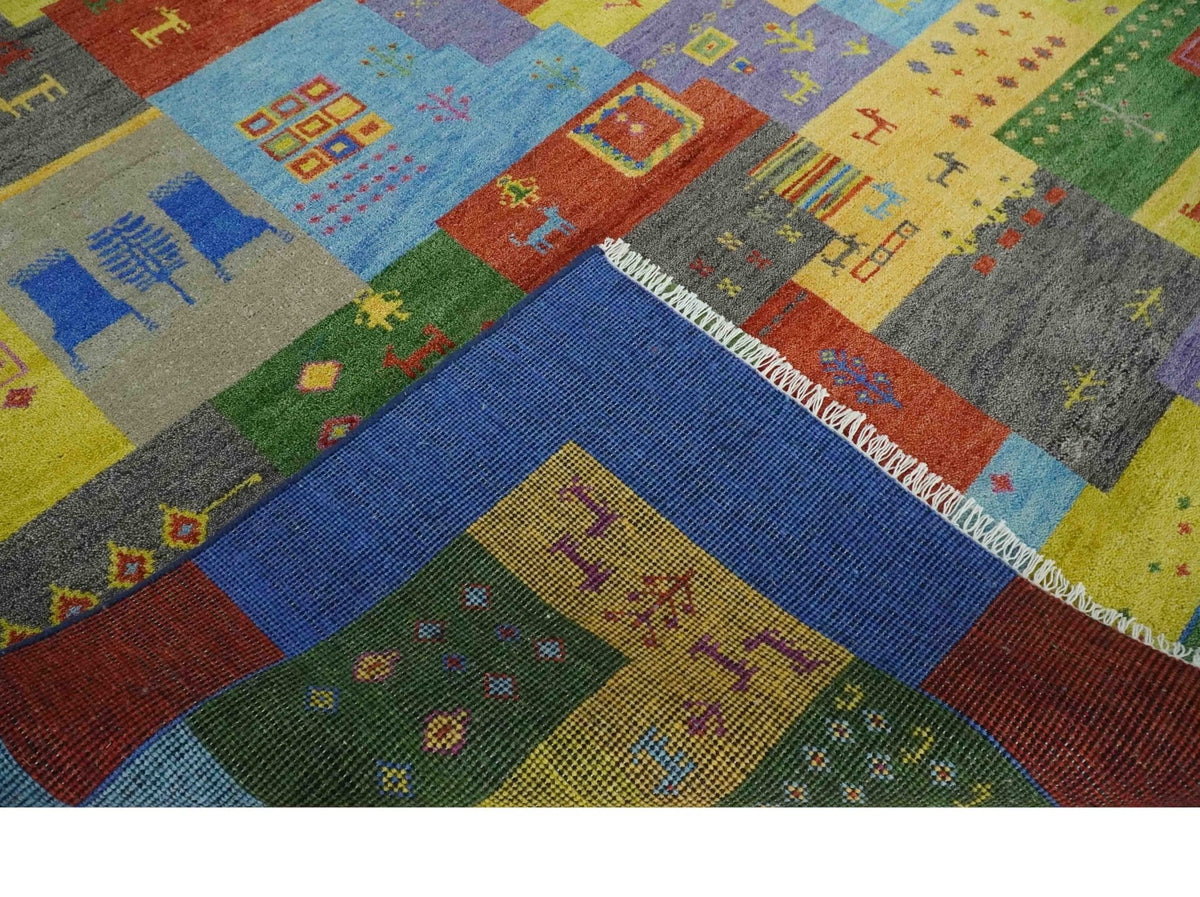Hand knotted Traditional Multi color Antique Tribal Style Gabbeh Design Wool Area Rug.