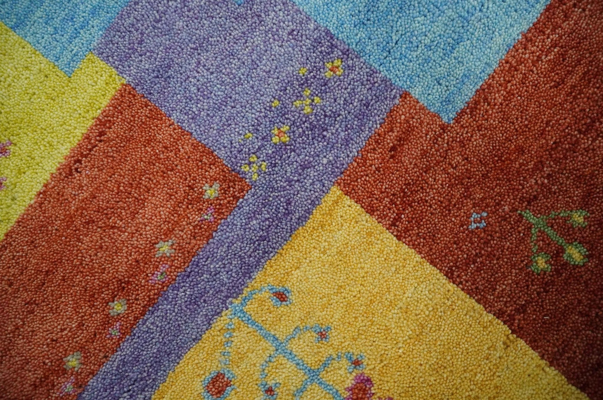 Hand knotted Traditional Multi color Antique Tribal Style Gabbeh Design Wool Area Rug.