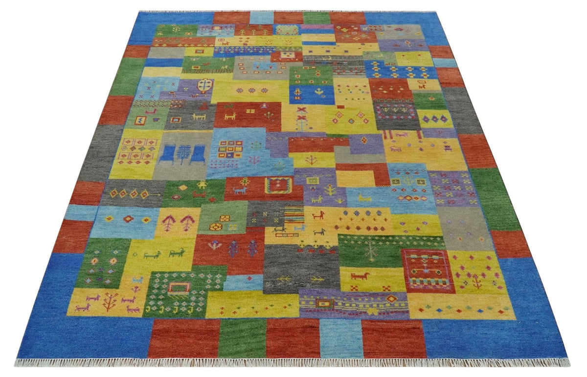 Hand knotted Traditional Multi color Antique Tribal Style Gabbeh Design Wool Area Rug.
