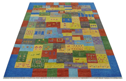 Hand knotted Traditional Multi color Antique Tribal Style Gabbeh Design Wool Area Rug.