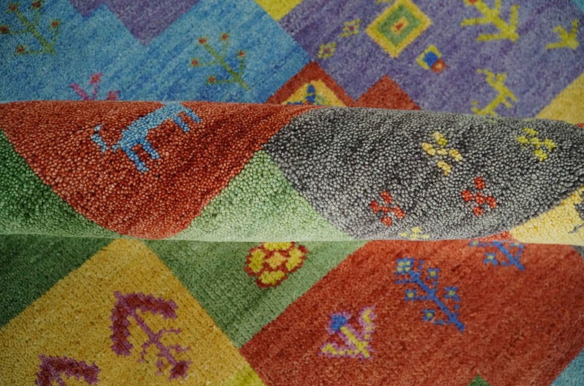 Hand knotted Traditional Multi color Antique Tribal Style Gabbeh Design Wool Area Rug.