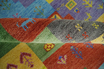 Hand knotted Traditional Multi color Antique Tribal Style Gabbeh Design Wool Area Rug.