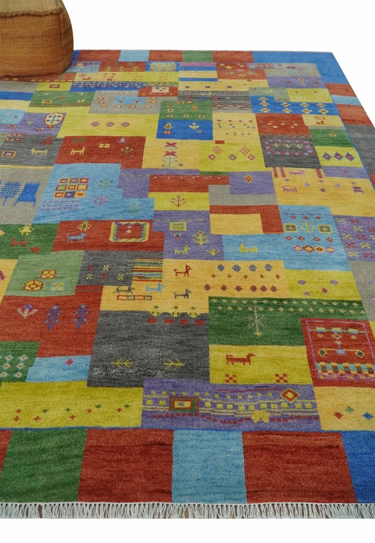 Hand knotted Traditional Multi color Antique Tribal Style Gabbeh Design Wool Area Rug.