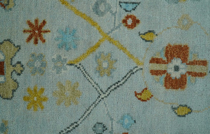 Hand Knotted Traditional Oushak Blue And Mustard Wool Rug.