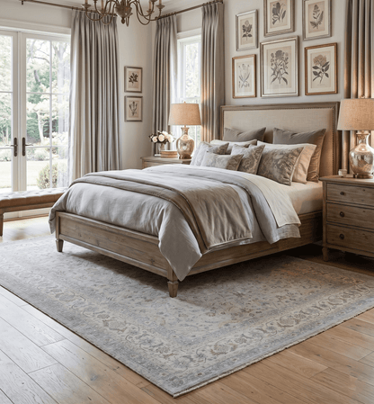 Hand Knotted Traditional Silver, brown and Beige Antique Textured Low Pile Distressed Wool Rug | TRD53114.