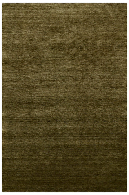 Hand Loomed Modern Green Solid Wool Area Rug.