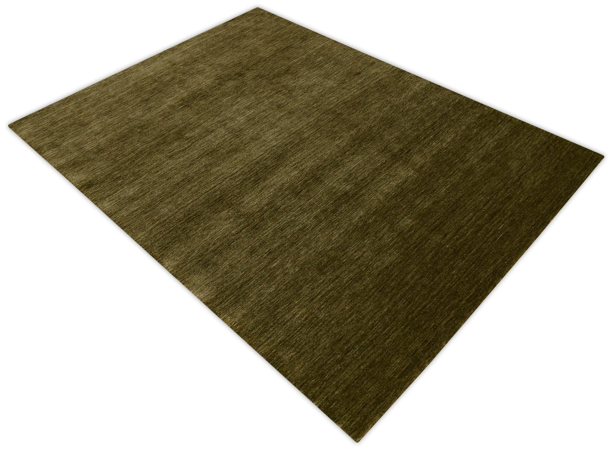 Hand Loomed Modern Green Solid Wool Area Rug.