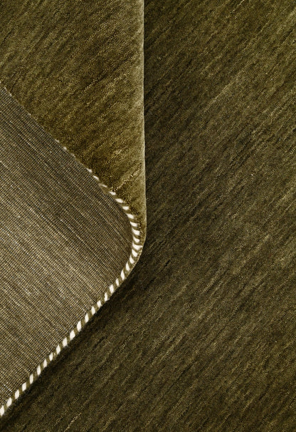 Hand Loomed Modern Green Solid Wool Area Rug.