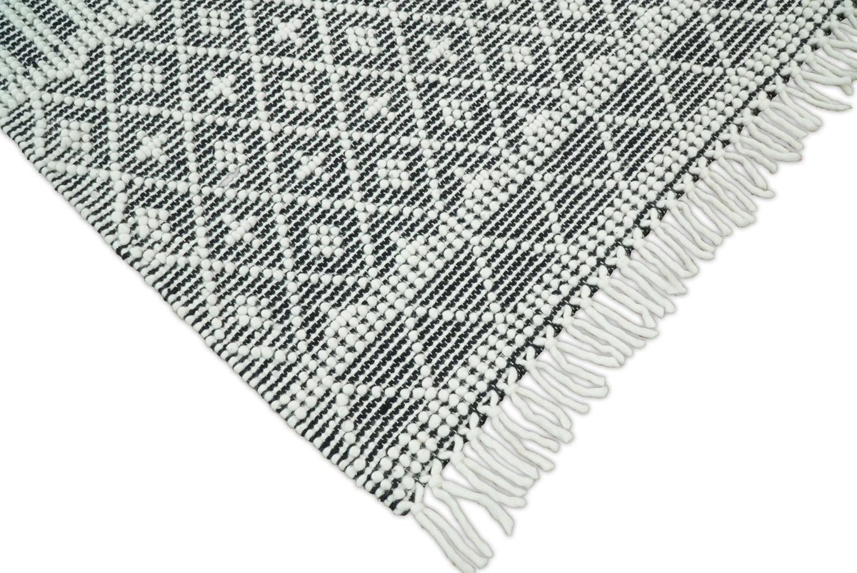 Modern Contemporary Hand Woven Black and White Wool Area Rug.