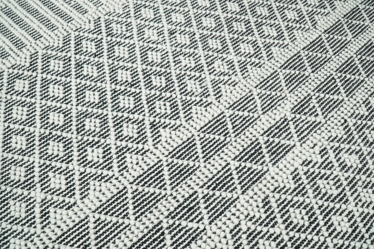 Modern Contemporary Hand Woven Black and White Wool Area Rug.