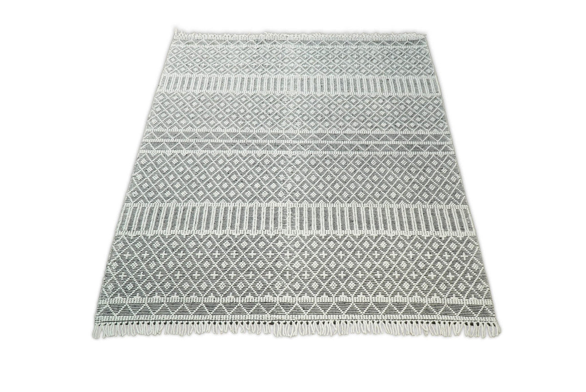 Modern Contemporary Hand Woven Black and White Wool Area Rug.