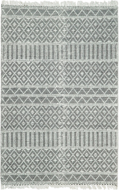Modern Contemporary Hand Woven Black and White Wool Area Rug.