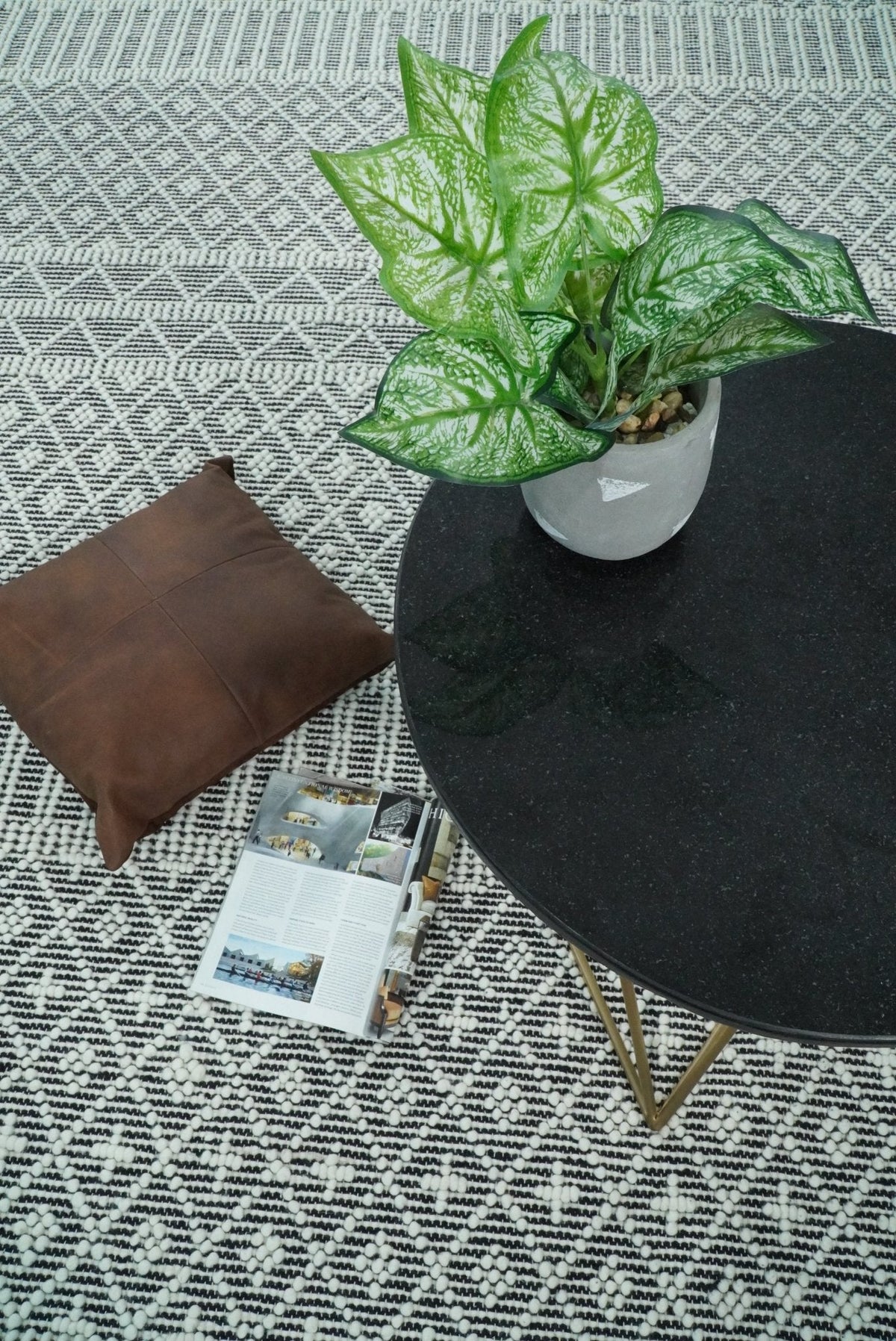 Modern Contemporary Hand Woven Black and White Wool Area Rug.