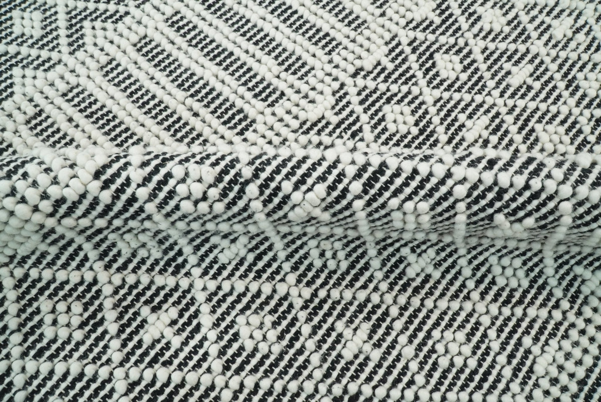 Modern Contemporary Hand Woven Black and White Wool Area Rug.