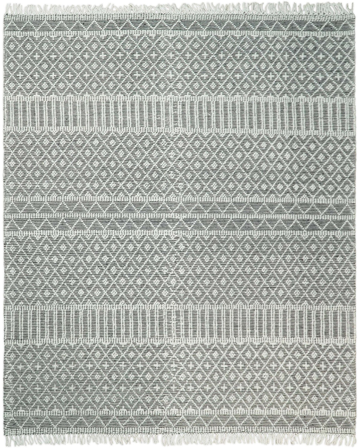 Modern Contemporary Hand Woven Black and White Wool Area Rug.