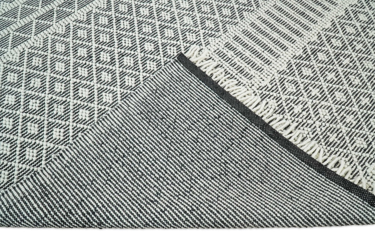 Modern Contemporary Hand Woven Black and White Wool Area Rug.