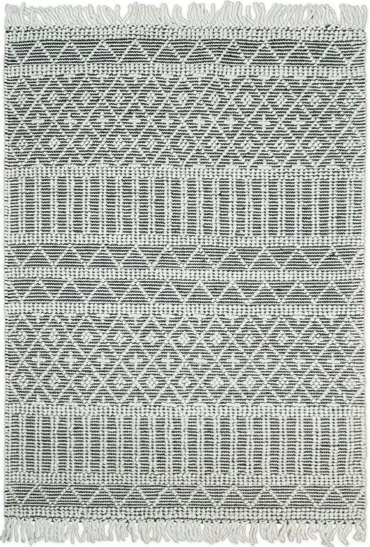 Modern Contemporary Hand Woven Black and White Wool Area Rug.