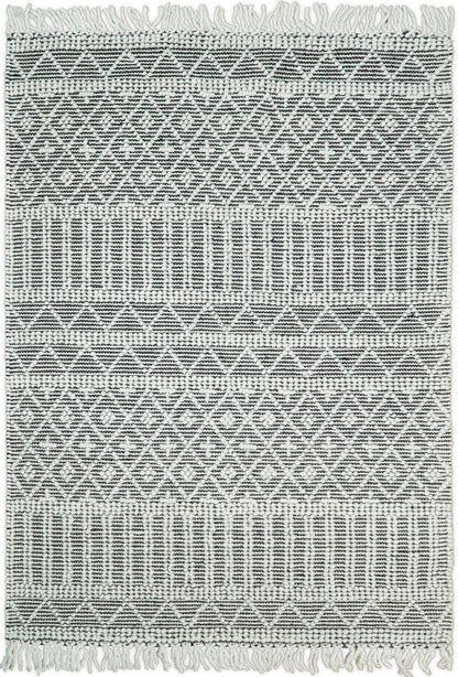 Modern Contemporary Hand Woven Black and White Wool Area Rug.