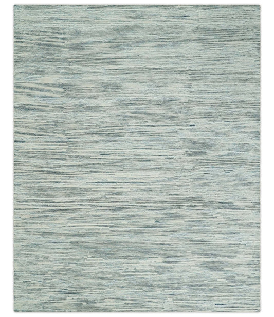 Hand Tufted Woolen Modern White and Blue Custom Made Area Rug.