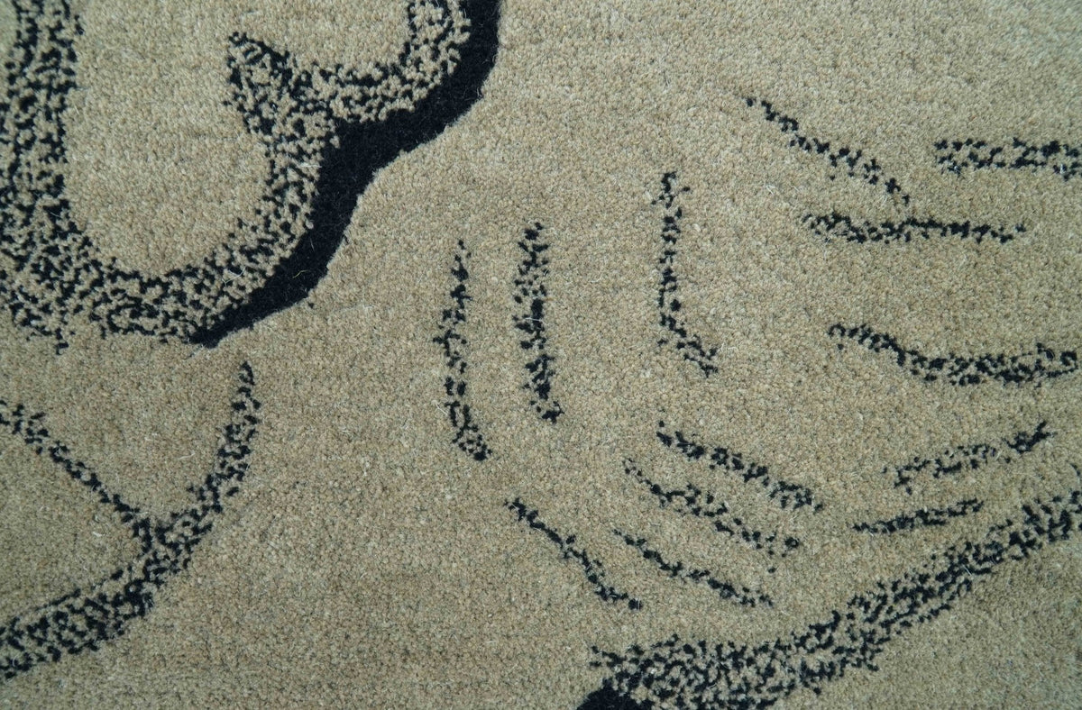 Hand Tufted 2x3 Animal Beige Elephant Wool Area Rug.